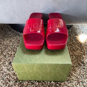 Gucci Platform Block Heel Slide Sandals